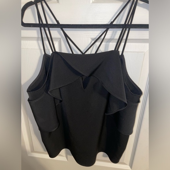 Express, Black, Ruffle, Cross Strap, Tank top size large - Picture 1 of 4